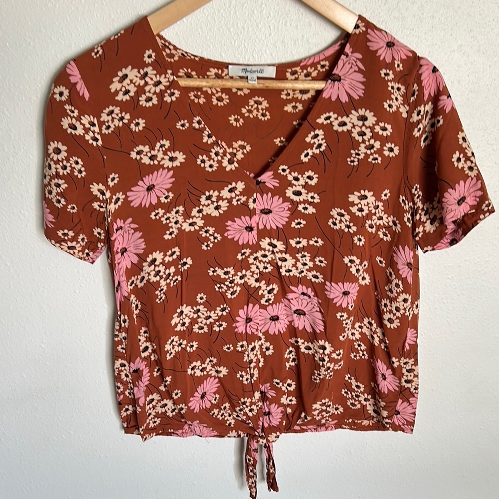 Madewell Orange Tie Front Crop Blouse
